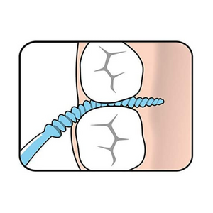 TePe EasyPick™ Blue toothpick cleaning between teeth.