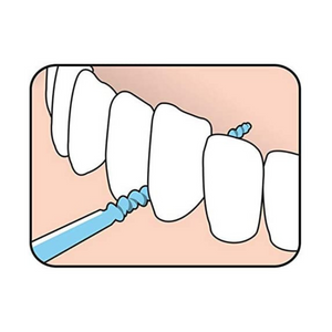 TePe EasyPick™ Blue toothpick cleaning between teeth illustration.